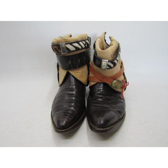 NOCONA Brown COGNAC LIZARD &Leather Western Cowboy Boots  NOCONA Mens Size 8.5 D Dark Brown Leather Lizard Skin Fold Over Cowboy Boots